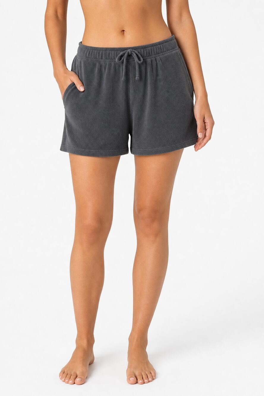 Negative Space Women Ribbed Stretch Velour Corduroy Loungewear Shorts Gray L